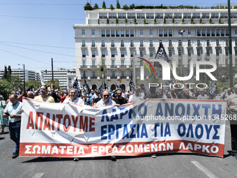 Gathering and protest march of LARCO workers, with the participation of public and private sector trade unions, Athens, June 20, 2024. (