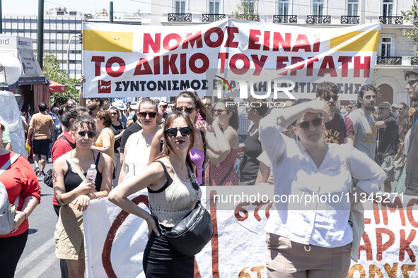 Gathering and protest march of LARCO workers, with the participation of public and private sector trade unions, Athens, June 20, 2024. 