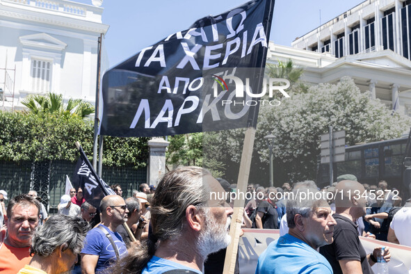 Gathering and protest march of LARCO workers, with the participation of public and private sector trade unions, Athens, June 20, 2024. 