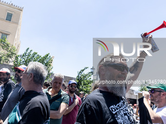 Gathering and protest march of LARCO workers, with the participation of public and private sector trade unions, Athens, June 20, 2024. (