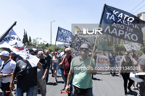 Gathering and protest march of LARCO workers, with the participation of public and private sector trade unions, Athens, June 20, 2024. 