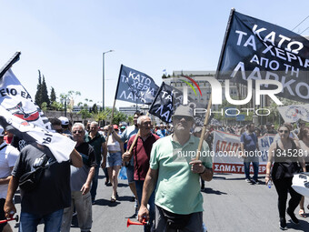 Gathering and protest march of LARCO workers, with the participation of public and private sector trade unions, Athens, June 20, 2024. (