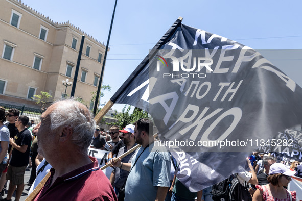 Gathering and protest march of LARCO workers, with the participation of public and private sector trade unions, Athens, June 20, 2024. 