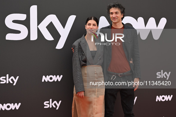 Maria Chiara Giannetta and Davide Marengo are attending the Photocall SKY Program at Barberini Palace in Rome, Italy, on July 19, 2024 