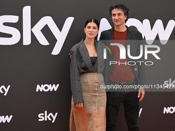 Maria Chiara Giannetta and Davide Marengo are attending the Photocall SKY Program at Barberini Palace in Rome, Italy, on July 19, 2024 (