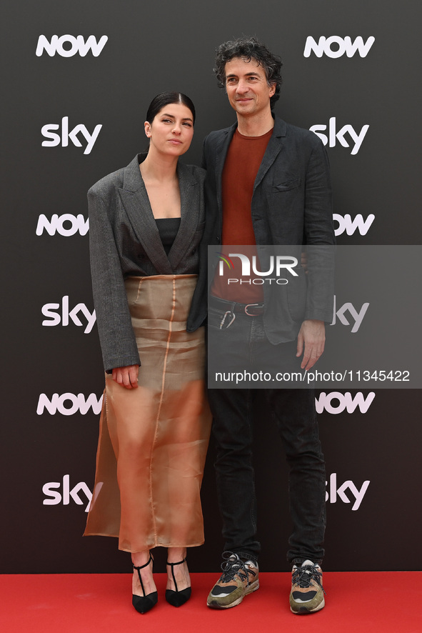 Maria Chiara Giannetta and Davide Marengo are attending the Photocall SKY Program at Barberini Palace in Rome, Italy, on July 19, 2024 