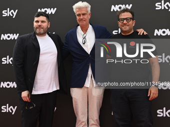 Salvatore Esposito, Nils Hertmann, and Alessio Maria Federici are attending the Photocall SKY Program at Barberini Palace in Rome, Italy, on...