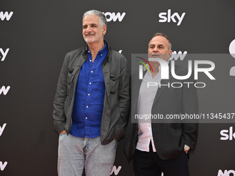 Giorgio Gherarducci and Marco Santin are attending the Photocall SKY Program at Barberini Palace in Rome, Italy, on July 19, 2024 (