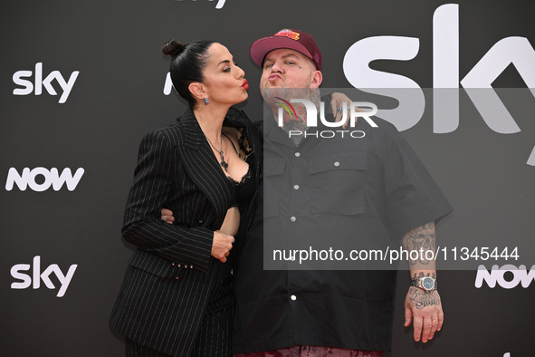 Paola Iezzi and Jake La Furia are attending the Photocall SKY Program at Barberini Palace in Rome, Italy, on July 19, 2024 