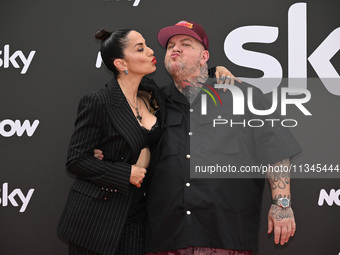 Paola Iezzi and Jake La Furia are attending the Photocall SKY Program at Barberini Palace in Rome, Italy, on July 19, 2024 (