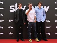 Elia Nuzzolo, Sydney Sibilia, and Matteo Giuggioli are attending the Photocall SKY Program at Barberini Palace in Rome, Italy, on July 19, 2...