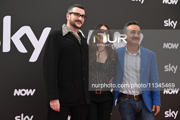 Costantino della Gherardesca, Antonella d'Errico, and Nicola Savino are attending the Photocall SKY Program at Barberini Palace in Rome, Ita...