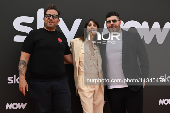 Alessio Maria Federici, Silvia D'Amico, and Salvatore Esposito are attending the Photocall SKY Program at Barberini Palace in Rome, Italy, o...