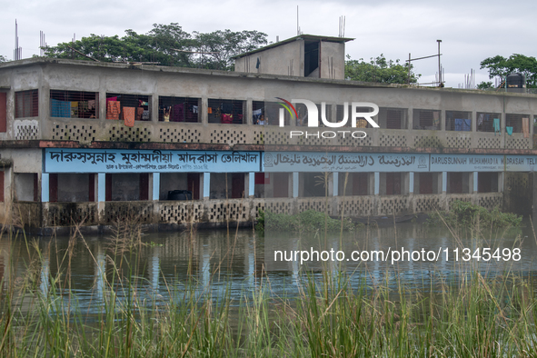 A view is showing a shelter made for flood-affected people in Companiganj, Sylhet, Bangladesh, on Thursday, June 20, 2024. In Sylhet, lashin...