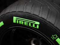 Pirelli intermediate tyre is seen ahead of the Formula 1 Spanish Grand Prix at Circuit de Barcelona-Catalunya in Barcelona, Spain on June 20...