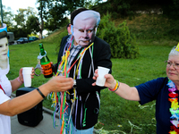 Activists are protesting against Jaroslaw Kaczynski's monthly arrival in front of the entrance to Wawel Castle in Krakow, Poland, on June 18...