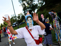 Activists are protesting against Jaroslaw Kaczynski's monthly arrival in front of the entrance to Wawel Castle in Krakow, Poland, on June 18...