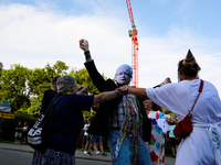 Activists are protesting against Jaroslaw Kaczynski's monthly arrival in front of the entrance to Wawel Castle in Krakow, Poland, on June 18...