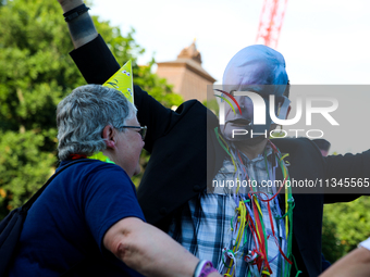 Activists are protesting against Jaroslaw Kaczynski's monthly arrival in front of the entrance to Wawel Castle in Krakow, Poland, on June 18...