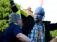 Activists are protesting against Jaroslaw Kaczynski's monthly arrival in front of the entrance to Wawel Castle in Krakow, Poland, on June 18...