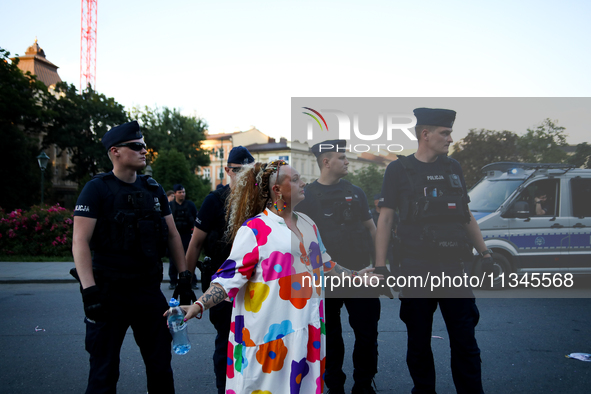 Activists are protesting against Jaroslaw Kaczynski's monthly arrival in front of the entrance to Wawel Castle in Krakow, Poland, on June 18...