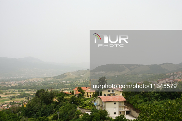 A hazy landscape is seen in L’Aquila, Italy, on June 20th, 2024. High atmospheric pressure from Africa (african anticyclone) is generating a...