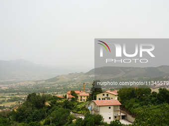 A hazy landscape is seen in L’Aquila, Italy, on June 20th, 2024. High atmospheric pressure from Africa (african anticyclone) is generating a...