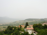 A hazy landscape is seen in L’Aquila, Italy, on June 20th, 2024. High atmospheric pressure from Africa (african anticyclone) is generating a...