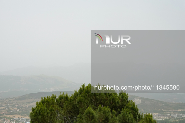 A hazy landscape is seen in L’Aquila, Italy, on June 20th, 2024. High atmospheric pressure from Africa (african anticyclone) is generating a...