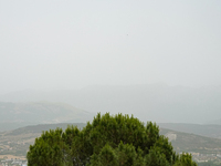 A hazy landscape is seen in L’Aquila, Italy, on June 20th, 2024. High atmospheric pressure from Africa (african anticyclone) is generating a...