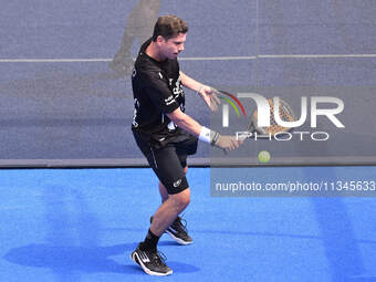 Paquito Navarro and Juan Lebron are competing in the Round of 16 of the BNL Italy Major Premier Padel at Foro Italico in Rome, Italy, on Jul...