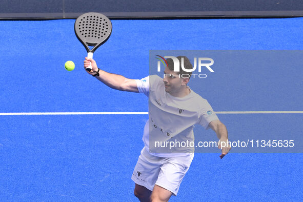 Victor Ruiz and Lucas Bergamini are competing in the Round of 16 of the BNL Italy Major Premier Padel at Foro Italico in Rome, Italy, on Jul...