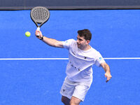 Victor Ruiz and Lucas Bergamini are competing in the Round of 16 of the BNL Italy Major Premier Padel at Foro Italico in Rome, Italy, on Jul...