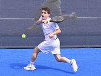 Victor Ruiz and Lucas Bergamini are competing in the Round of 16 of the BNL Italy Major Premier Padel at Foro Italico in Rome, Italy, on Jul...