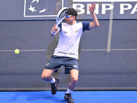 Victor Ruiz and Lucas Bergamini are competing in the Round of 16 of the BNL Italy Major Premier Padel at Foro Italico in Rome, Italy, on Jul...