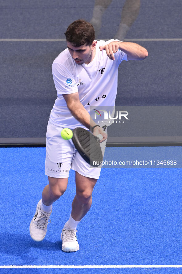 Victor Ruiz and Lucas Bergamini are competing in the Round of 16 of the BNL Italy Major Premier Padel at Foro Italico in Rome, Italy, on Jul...