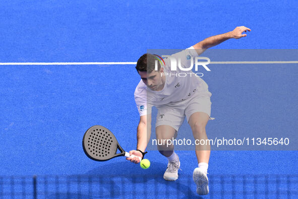 Victor Ruiz and Lucas Bergamini are competing in the Round of 16 of the BNL Italy Major Premier Padel at Foro Italico in Rome, Italy, on Jul...