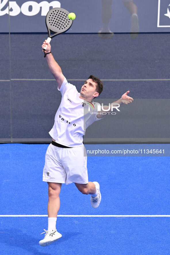 Victor Ruiz and Lucas Bergamini are competing in the Round of 16 of the BNL Italy Major Premier Padel at Foro Italico in Rome, Italy, on Jul...