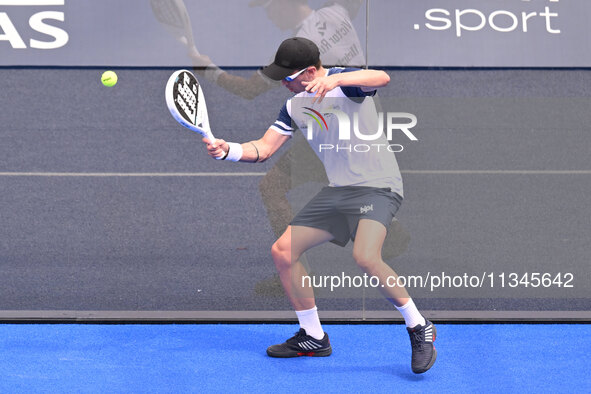 Victor Ruiz and Lucas Bergamini are competing in the Round of 16 of the BNL Italy Major Premier Padel at Foro Italico in Rome, Italy, on Jul...