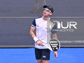 Victor Ruiz and Lucas Bergamini are competing in the Round of 16 of the BNL Italy Major Premier Padel at Foro Italico in Rome, Italy, on Jul...