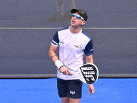 Victor Ruiz and Lucas Bergamini are competing in the Round of 16 of the BNL Italy Major Premier Padel at Foro Italico in Rome, Italy, on Jul...