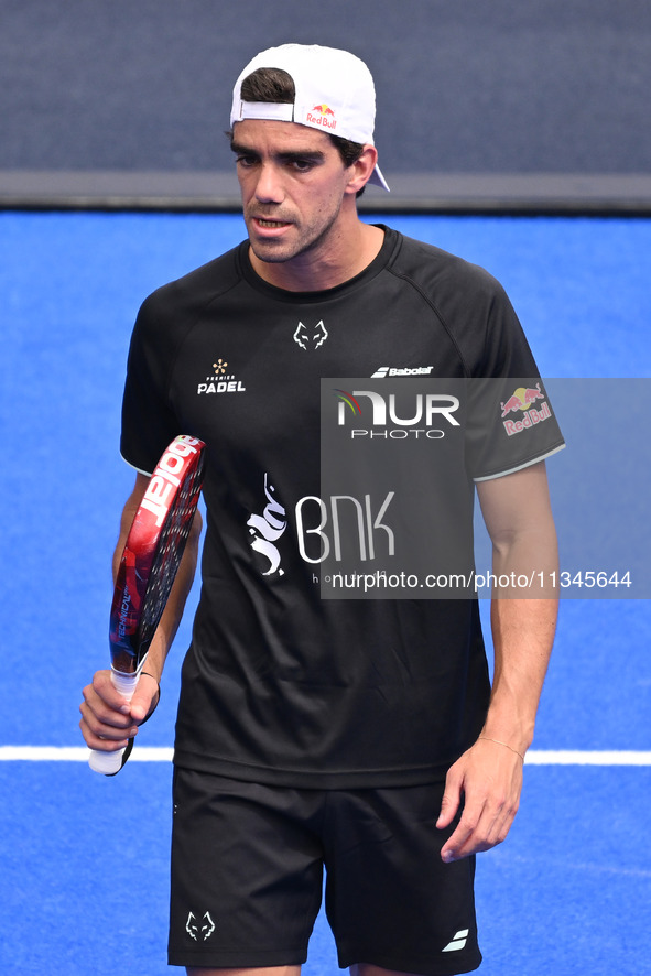 Paquito Navarro and Juan Lebron are competing in the Round of 16 of the BNL Italy Major Premier Padel at Foro Italico in Rome, Italy, on Jul...