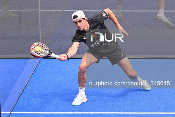 Paquito Navarro and Juan Lebron are competing in the Round of 16 of the BNL Italy Major Premier Padel at Foro Italico in Rome, Italy, on Jul...