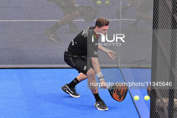 Paquito Navarro and Juan Lebron are competing in the Round of 16 of the BNL Italy Major Premier Padel at Foro Italico in Rome, Italy, on Jul...