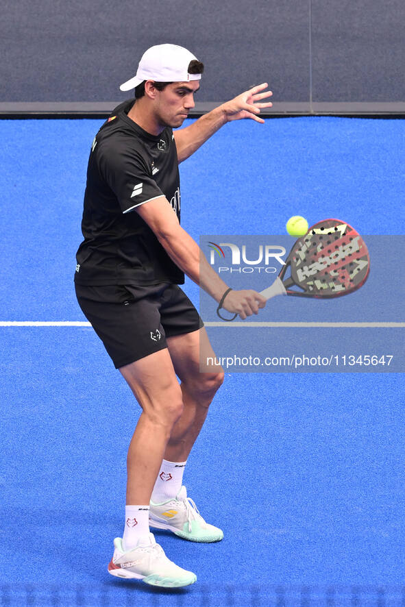 Paquito Navarro and Juan Lebron are competing in the Round of 16 of the BNL Italy Major Premier Padel at Foro Italico in Rome, Italy, on Jul...