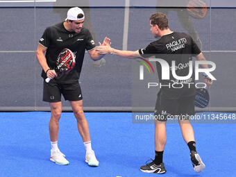 Paquito Navarro and Juan Lebron are competing in the Round of 16 of the BNL Italy Major Premier Padel at Foro Italico in Rome, Italy, on Jul...