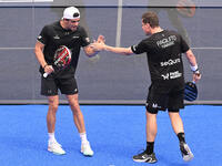 Paquito Navarro and Juan Lebron are competing in the Round of 16 of the BNL Italy Major Premier Padel at Foro Italico in Rome, Italy, on Jul...