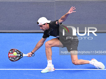 Paquito Navarro and Juan Lebron are competing in the Round of 16 of the BNL Italy Major Premier Padel at Foro Italico in Rome, Italy, on Jul...