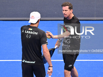 Paquito Navarro and Juan Lebron are competing in the Round of 16 of the BNL Italy Major Premier Padel at Foro Italico in Rome, Italy, on Jul...