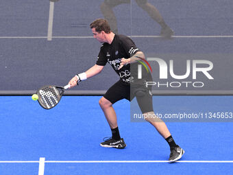 Paquito Navarro and Juan Lebron are competing in the Round of 16 of the BNL Italy Major Premier Padel at Foro Italico in Rome, Italy, on Jul...